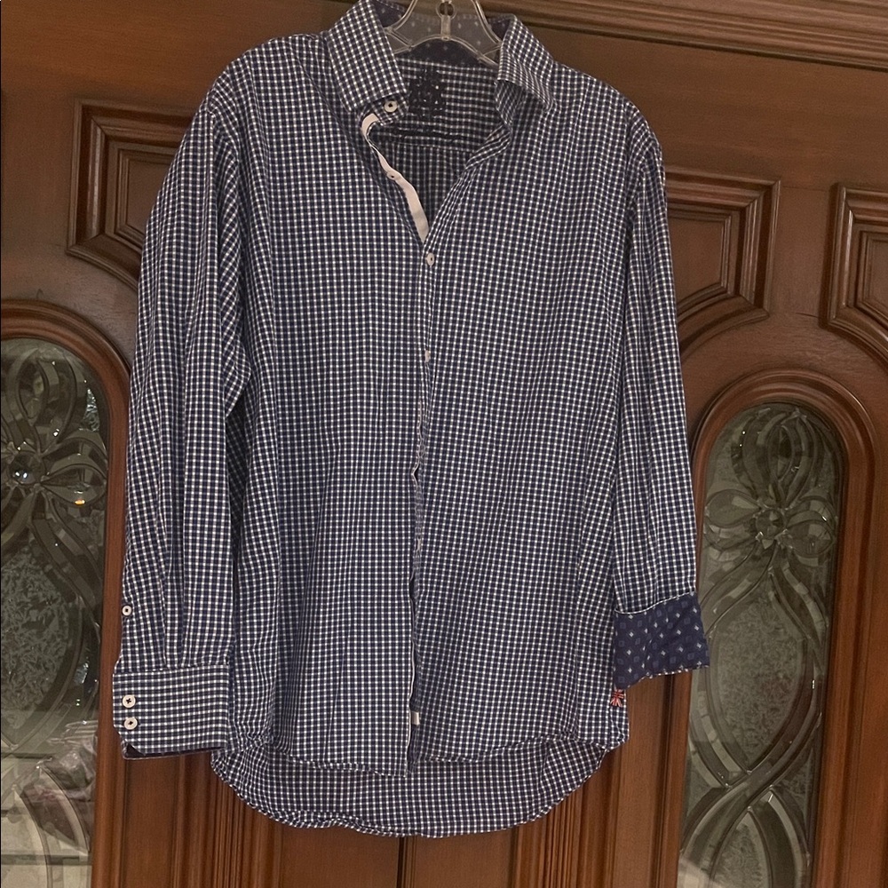 English Laundry Long Sleeve Dark Blue/White Check 
Shirt, Reversible Sleeves